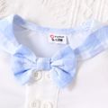 2pcs Baby Boy Preppy Style Short-sleeve Bow Tie Top and Plaid Suspender Shorts Set BLUEWHITE
