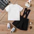 Father's Day 2pcs Baby Boy Letter Print Short-sleeve T-shirt and Suspender Shorts Set BlackandWhite