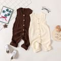 Baby Boy/Girl Solid Cable Knit Sleeveless Button Up Jumpsuit Beige