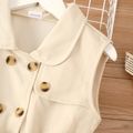 Kid Girl Solid Color Doll Collar Button Design Sleeveless Belted Dress OffWhite image 3