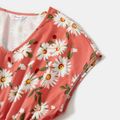 All Over Daisy Floral Print Pink V Neck Drop Shoulder Short-sleeve Drawstring Dress for Mom and Me Pink