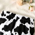 2pcs Toddler Girl V Neck Peplum White Camisole and Cow Print Flared Pants Set BlackandWhite