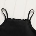 2pcs Kid Girl Ribbed Solid Color Camisole and Shorts Set Black