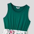 Family Matching Solid Splicing Floral Print Tank Dresses and Colorblock Short-sleeve Polo Shirts Sets blackishgreen image 3