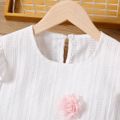 2pcs Kid Girl Floral Design Textured Flutter-sleeve White Tee and Ruffled Shorts Set Pink
