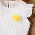 2pcs Kid Girl Floral Design Textured Flutter-sleeve White Tee and Ruffled Shorts Set Yellow image 4