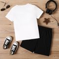 2pcs Kid Boy Animal Dragon Print Short-sleeve White Tee and Black Shorts Set BlackandWhite