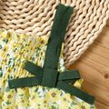 2pcs Baby Girl Floral Print Spaghetti Strap Smocked Top and Solid Bloomers Shorts Set Yellow image 3