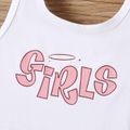 2pcs Kid Girl Letter Print Halter Backless Camisole and Bowknot Design Pink Shorts Set Pink