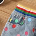 Kid Girl Colorful Polka dots Bowknot Design Denim Skirt Light Blue
