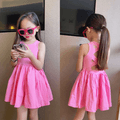Toddler Girl Solid Color Backless Crisscross Sleeveless Dress Pink