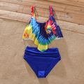 Family Matching Tie Dye Tank Crop Top Bikini Set Swimwear and Swim Trunks Shorts Blue