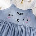 Toddler Girl 100% Cotton Faux-two Cat Embroidered Ruffled Short-sleeve Denim Dress Blue