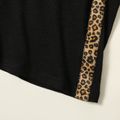 2pcs Toddler Girl Leopard Print Colorblock Off Shoulder Black Ribbed Tee and Skirt Set Black