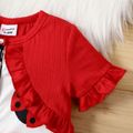2pcs Baby Girl Red Ribbed Ruffled Short-sleeve Faux-two Allover Ladybugs Print Snap Jumpsuit with Headband Set REDWHITE