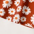 Baby Girl Ribbed and Daisy Floral Print Splicing Sleeveless Button Dress Apricot