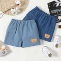 Baby Boy Cartoon Bear Design Textured Pull-on Shorts Light Blue