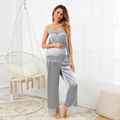 Maternity Lace Trim Satin Cami Top and Pants Pajamas Lounge Set Grey