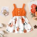 Baby Girl 100% Cotton Sleeveless Button Up Splicing Floral Print Dress ColorBlock image 1