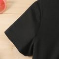 Kid Girl Solid Color Ruched Bowknot Design Short-sleeve Dress Black image 4