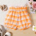 100% Cotton Baby Girl Plaid Knot Front Textured Shorts Orange