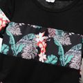 2pcs Toddler Boy Floral Print Colorblock Short-sleeve Tee and Elasticized Shorts Set Black