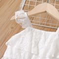 2pcs Toddler Girl Lace Design Ruffled White Camisole and Denim Shorts Set White