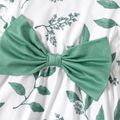 Baby Girl Bow Front All Over Leaf Print Flutter-sleeve Dress greenwhite