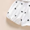 Mini Lady Toddler Girl 100% Cotton 2pcs Floral Embroidered Puff Short-sleeve Top and Shorts White Set White