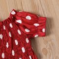 Mini Lady Toddler Girl 2pcs Shirred Polka Dots Short-sleeve Red or Coral Top and Solid White or Black Shorts with Belt Set Red