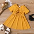 Baby Girl Solid Ribbed Cut Out Front Ruched Bust Short-sleeve Dress Ginger-2 image 1
