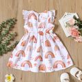 Toddler Girl Rainbow Star Print Bowknot Design Sleeveless Dress White
