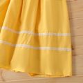 Kid Girl Lace Splice Striped Back Zipper Short-sleeve Dress Yellow
