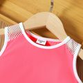 2pcs Toddler Girl Striped Mesh Splice Tank Top and Elasticized Bowknot Design Shorts Sporty Set Roseo