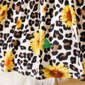2pcs Baby Girl Yellow Ribbed Short-sleeve Ruffle Cardigan and Sunflower Leopard Sleeveless Dress Set Yellow