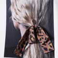 2pcs Kid Girl Figure Print Bowknot Design Slit Short-sleeve Tee and Leopard Print Shorts Set White image 5