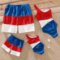 Family Matching Colorblock One Shoulder One-Piece Swimsuit and Swim Trunks Shorts Dark blue/White/Red