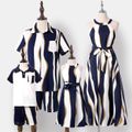 Mommy and Me Striped Halter Neck Midi Dresses and Short-sleeve Polo Shirt with Shorts Tibetanblue