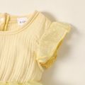 Dress Like Wind Baby Girl 2pcs Crepe Solid Mesh Splice Flutter-sleeve Yellow Romper with Headband Set Yellow