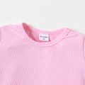 2pcs Toddler Girl Basic Solid Color Ribbed Short-sleeve Tee Bowknot Design Shorts Set pink