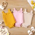 Baby Girl Solid Ribbed Knit Bowknot Cami Romper Ginger-2 image 2