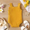 Baby Girl Solid Ribbed Knit Bowknot Cami Romper Ginger-2