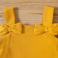 Baby Girl Solid Ribbed Knit Bowknot Cami Romper Ginger-2