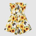 All Over Sunflowers Floral Print Off Shoulder Strapless Romper for Mom and Me White