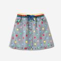 Kid Girl Colorful Polka dots Bowknot Design Denim Skirt Light Blue