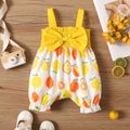 Baby Girl Solid and All Over Lemon Print Bow Front Shirred Cami Jumpsuit Color block image 1