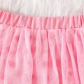 2pcs Baby Girl 100% Cotton Puff-sleeve Ruched Bust Crop Top and Mesh Skirt Set Pink