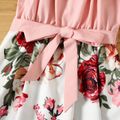 Kid Girl Flounce Off Shoulder Floral Print High Low Sleeveless Strap Dress Pink