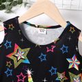 Kid Girl Unicorn Stars Print Cold Shoulder Short-sleeve Dress Black