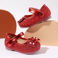 Toddler Faux Pearl Bow Decor Allover Glitter Mary Jane Shoes Red